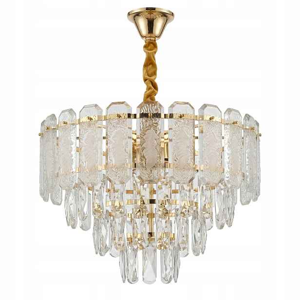 Závěsná lampa Zlatá Křišťálová Mražené Sklo 5x E14 Variabilní barva Toolight