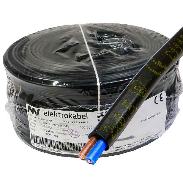 Kabel OMYp 2x0,5mm 300/300V Lanko Cu 100 m plochý černý měděný