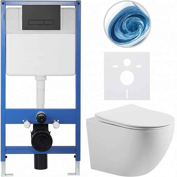 Kompletní WC set Profi/Cesso - bílá matná - WC tlačítko Slim/Černá matná - předstěnová instalace - 49x36 cm - 8050BD99