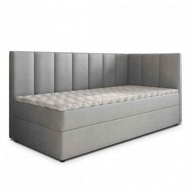 MASSENO AMERICKÁ POSTEL BEVE 90x200 cm, s matrací a úložným prostorem, světle šedá