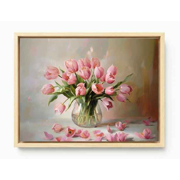 Obraz Rám Americký Box Květiny Růžové Tulipány Kytice Váza 80x60