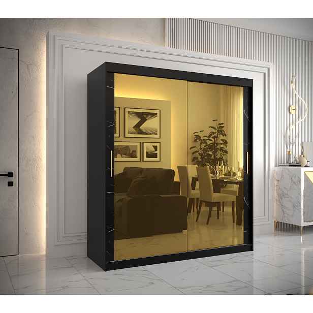 Šatní skříň Zlatana T3, 180cm, černá/černý mramor HELCEL