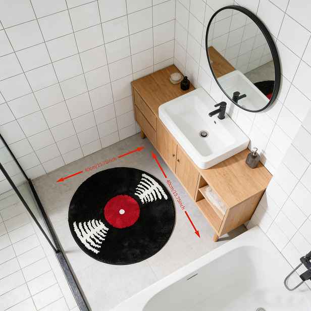 TEMU Jednoduchý kulatý koberec s designem vintage černé vinylové desky, odolný a pratelný, vhodný pro vnitřní i venkovní použití, slavnostní dárek,