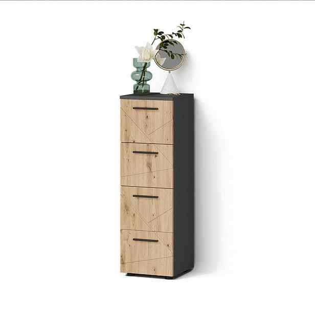 Livinity® MIDI SKŘÍŇKA Ronco, Antracit/Řemeslný dub, 30 x 95 cm se 4 zásuvkami