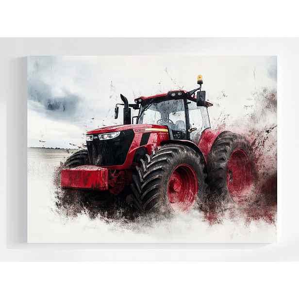 Obraz Na Plátně Canvas Červený Traktor Farma Pole Zemědělský Traktor 80x60