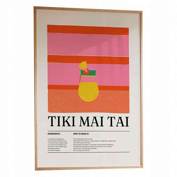 Plakát Tiki Mai Tai A3 Bar Kuchyně Drink Obraz Rámeček Dřevěný 30x42 cm