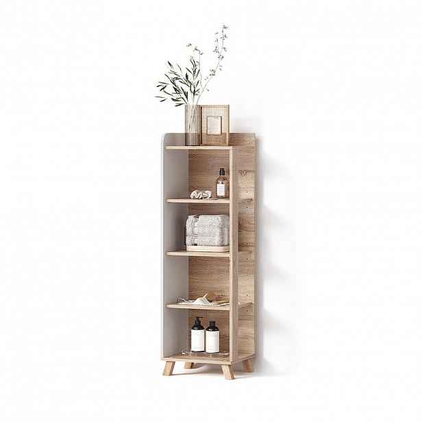 Livinity® KOUPELNOVÁ POLIČKA Marano, Sonoma/Bílá, 40 x 128 cm se 4 přihrádkami