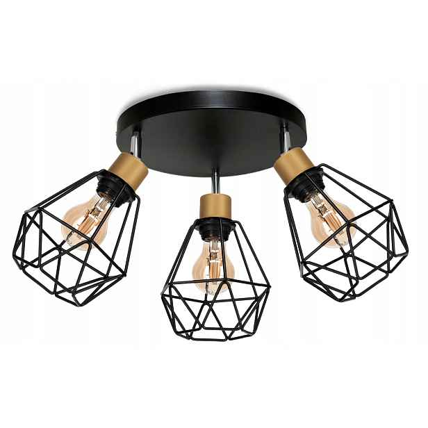 Stropní Svítidlo Lustr Loft Drátěný 3 Led Zlatá Nastavitelná