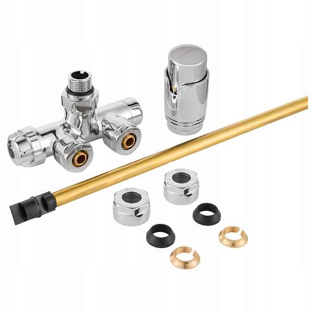 Jednootvorová Termostatická Sada Pro Žebřík Pex 16 mm Měď 15 mm Chrom