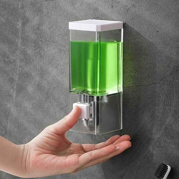 TEMU Bezvrtací Nástěnný Dávkovač Mýdla a Šamponu – Úsporný Organizér do Koupelny s Průhledným Designem, Odolný Plast, Moderní Elegantní Styl –