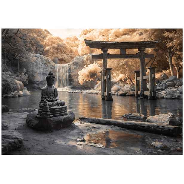 Fototapeta Buddha Les Vodopád Ložnice Obývací Pokoj Tapeta Flizelina 150x105