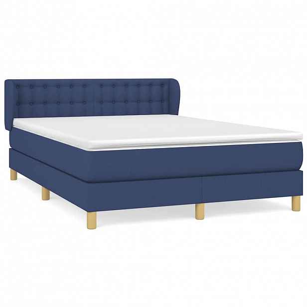 vidaXL Box spring postel s matrací modrá 140x190 cm textil