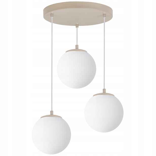 Závěsná Stropní Lampa Lustr Trojitý Béžová Lišta Bílé Koule Nad Stůl