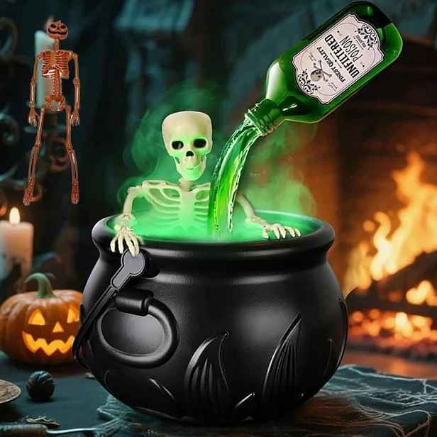 Zelený Kotlík Čarodějnice Halloween Mist Maker Generátor Kouře Led 40 CM