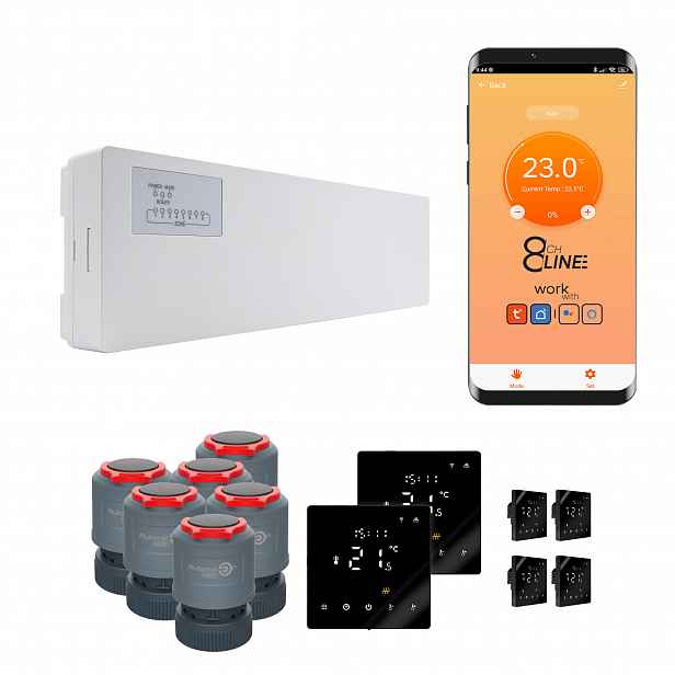 Přechodová sada pro podlouhlé vytápění Line 6 pokojů termostat PRO3 Zigbee černá
