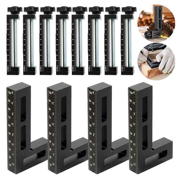 Upínací Svorka 4X Rohový Úhlový Svěrák Rukojeť 140 MM Hliníková 90° Pro Dřevo