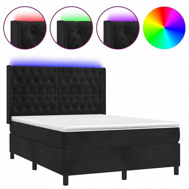 vidaXL Box spring postel s matrací a LED černá 140x200 cm samet