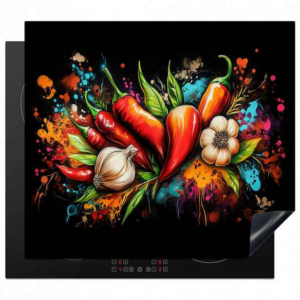 MuchoWow KRYT NA INDUKČNÍ DESKU Zelenina - paprika - česnek - graffiti - barva - barevné 59x51 cm
