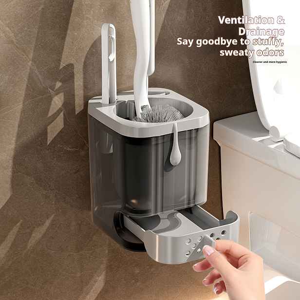 TEMU Nástěnný WC kartáč s držákem, samolepicí sada pro čištění WC bez vrtání s hlavicí kartáče, odnímatelná odkapávací miska, prostorově úsporný