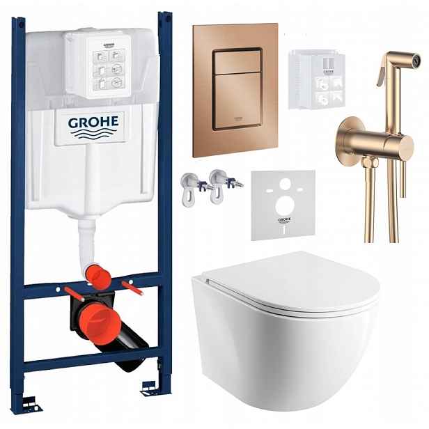 Wc stojan Grohe Rapid s mísou Wc Cspmwbp a tlačítkem měď baterie