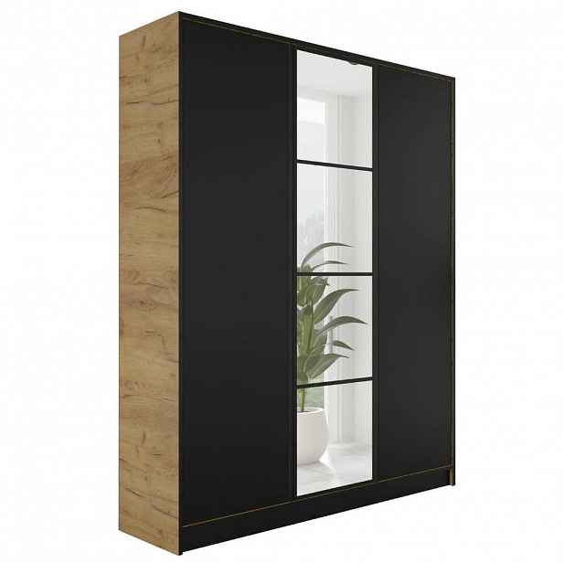 Kier Furniture ŠATNÍ SKŘÍŇ EDEN 3D v4 - 156,4x205x39 cm - Dub Craft, Černá