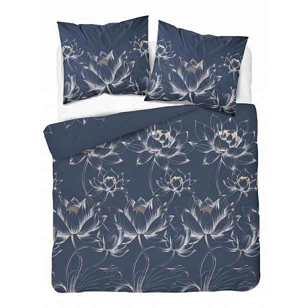 Povlečení 220x200 tmavě modré s velkými květy lotosu Floral Harmony