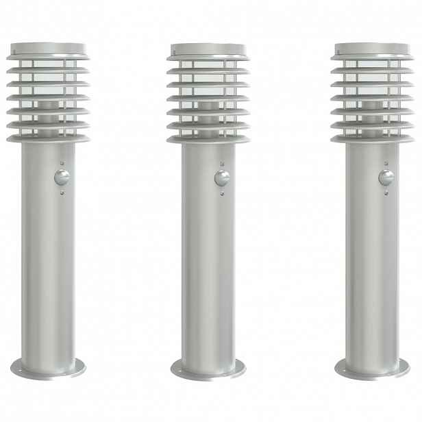 vidaXL Venkovní stojací lampy s čidly 3 ks stříbrné 60cm nerezová ocel