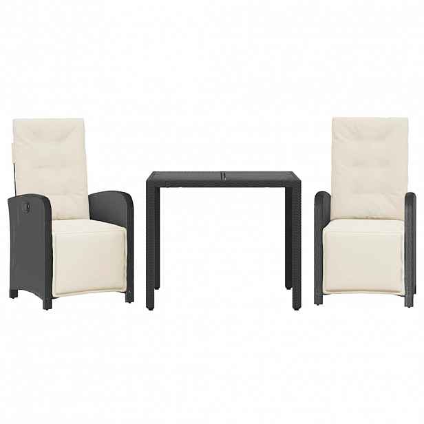 vidaXL 3dílný bistro set s poduškami černý polyratan