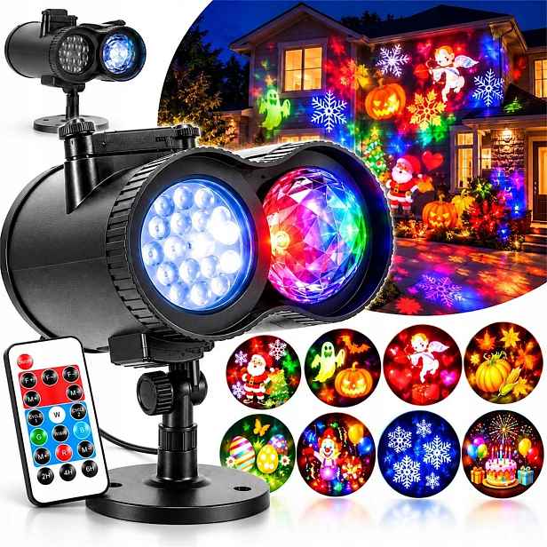 Halloween Led Projektor Laserový 48 Vzorů 9W Projektor Na Dům Voděodolný