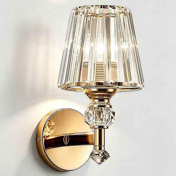 Luxusní vintage nástěnná lampa se zlatým krystalem, E27, moderní retro nástěnné svítidlo do ložnice