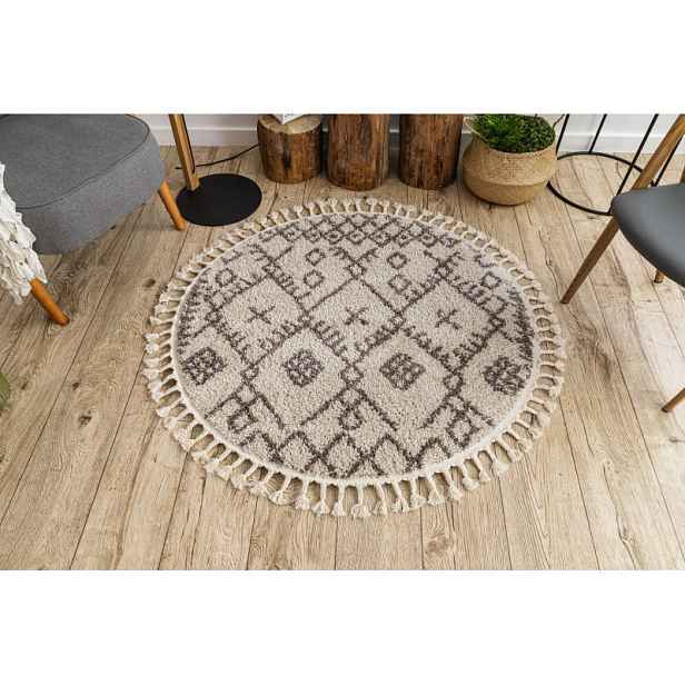 Kusový koberec Berber Tanger B5940 cream and brown kruh, 160x160 (průměr) kruh, hnědá, obývací pokoj, Dywany Łuszczów