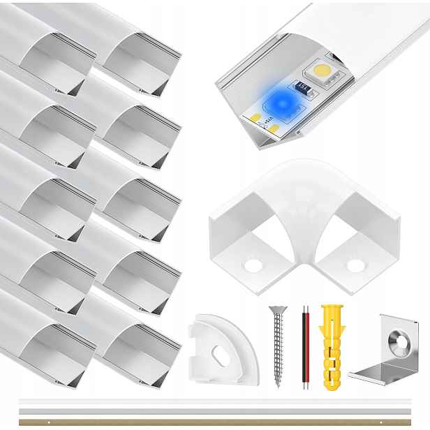 Profil Led hliníkový, písmeno V, 10 x 1 m, mléčná krytka, krytka pro Led pásky