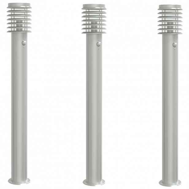 vidaXL Venkovní stojací lampy s čidly 3 ks stříbrné 110 cm ocel