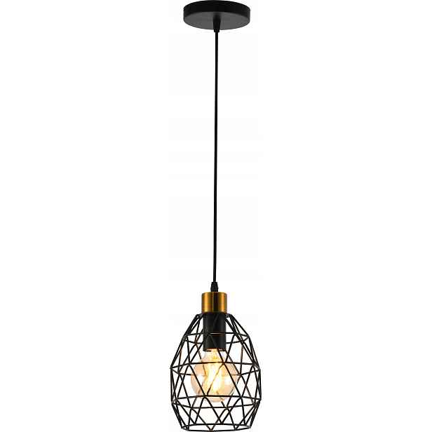 Závěsná lampa industriální drátěná stínidlo 1xE27 60W černá-mosazná Vargo