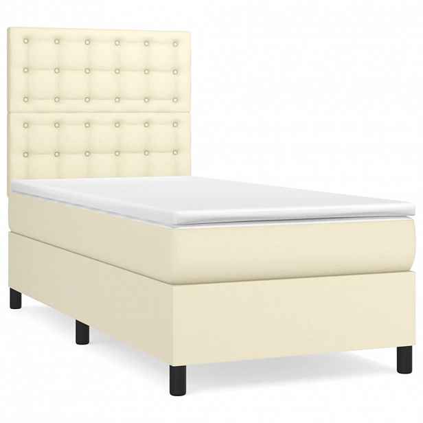vidaXL Box spring postel s matrací krémová 90x200 cm umělá kůže