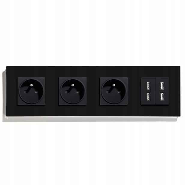 Elektrická Čtyřnásobná Skleněná Zásuvka 4x Usb