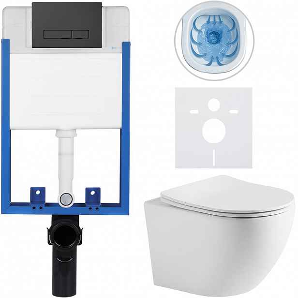 Kompletní WC set Profi/Cesso - bílá matná - WC tlačítko Slim/Černá matná - pro zazdění - 49x36 cm - 8050BD26