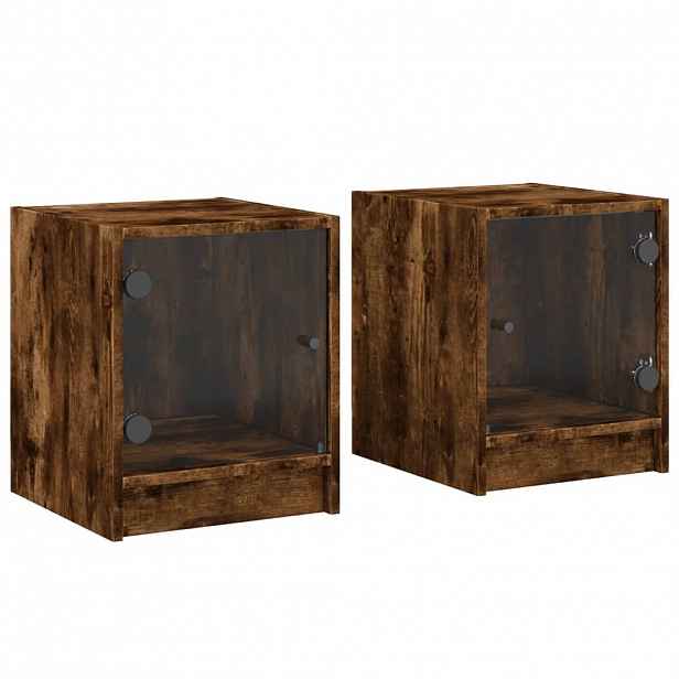 vidaXL Noční stolky se skleněnými dvířky 2 ks kouřový dub 35x37x42 cm