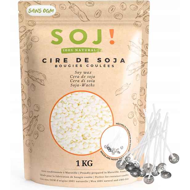100% Přírodní Sójový Vosk 1 Kg 15 Knotů Bonus