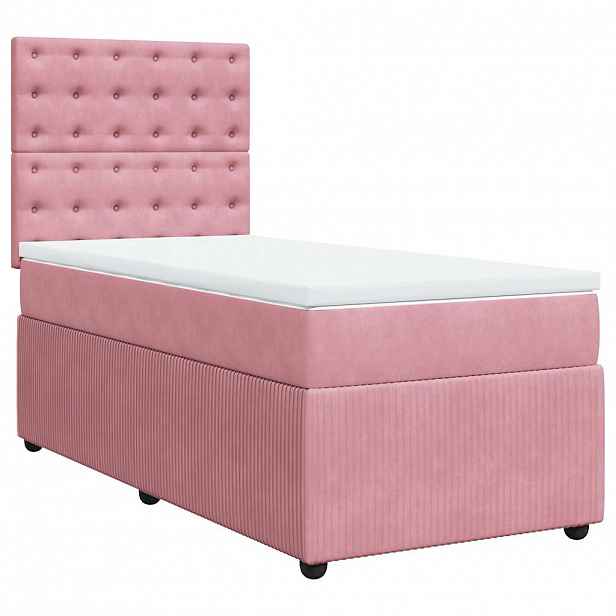 vidaXL Box spring postel s matrací růžová 90x200 cm samet
