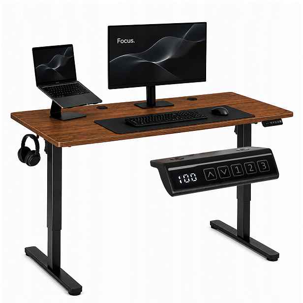 Elektrický psací stůl 120x60 cm, nastavitelná výška 72–118 cm, tmavý dub
