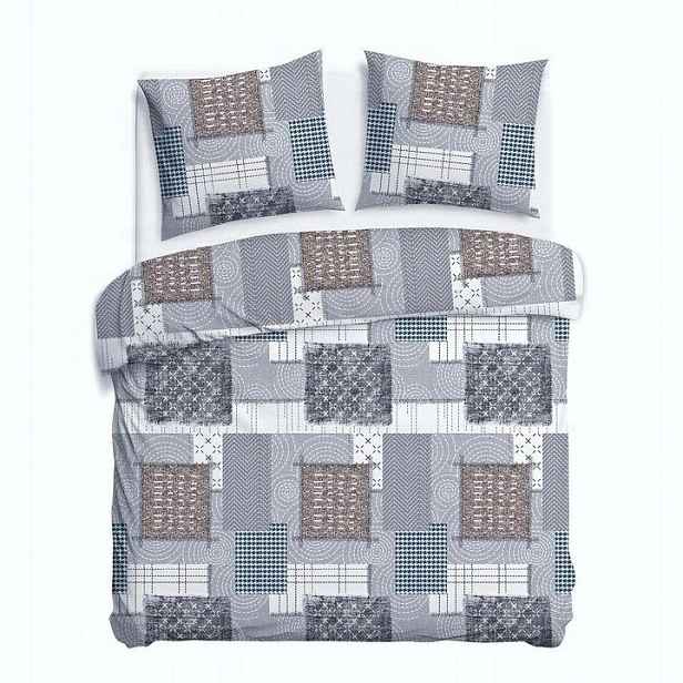 Povlečení flanelové 220x200 šedá bílá béžová patchwork Flanelove