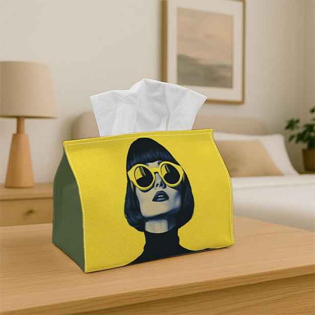 TEMU 1 ks Pop Art Portrét - Stylová krabička na kapesníky, zářivý žlutý vintage design - Vhodné pro domácnost, akce, vozidlo, kuchyň a toaletu -