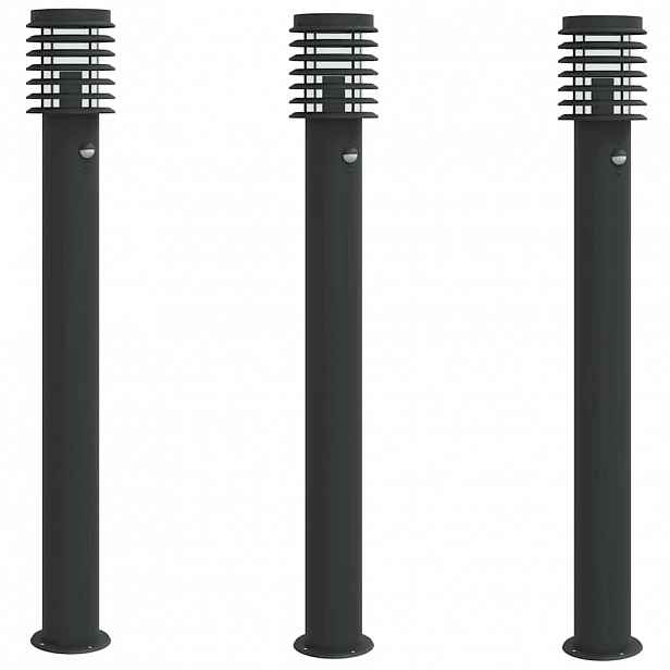 vidaXL Venkovní stojací lampy s čidly 3 ks černé 110 cm nerezová ocel
