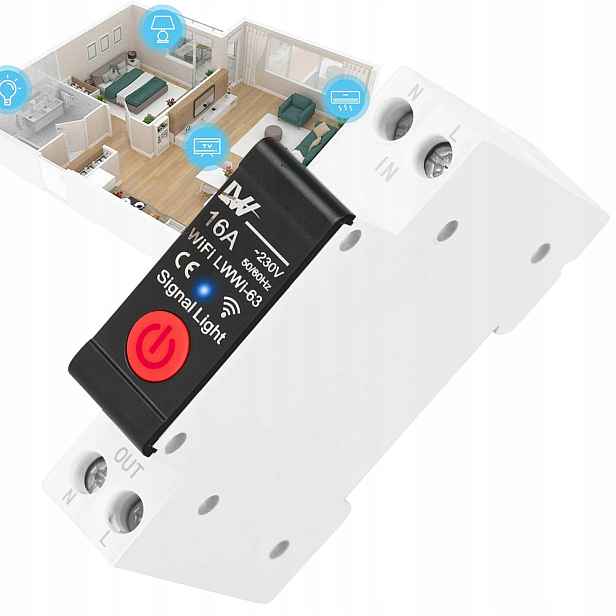 Automatický vypínač WiFi, 1-pólový domácí spínač na Din lištu