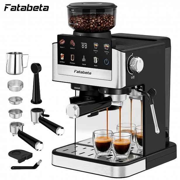 TEMU Espressova kávovar -One s dvojitým kotlem a italskou pumpou - 30 nastavení mletí, dotykový kávovar, nerezový espressovač vhodný pro domácí