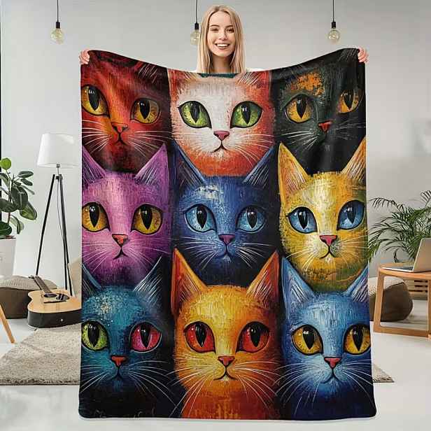 Deka deka barevná přehoz Kočky kočka kočička koláž pop Art kawaii 150x200cm