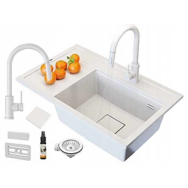 Dřez Moderní Baterie Set Bílá Rendo Komora Pravá