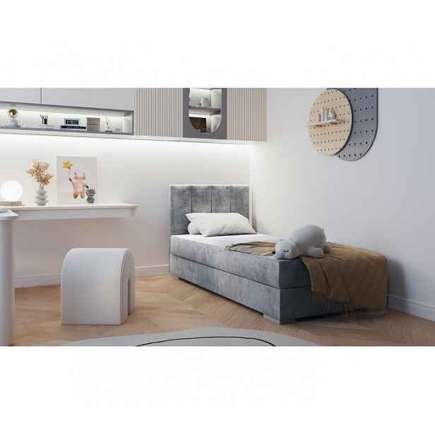 Jednolůžková čalouněná postel s úložným prostorem 90x200 BEGRA 1 - šedá, levé provedení