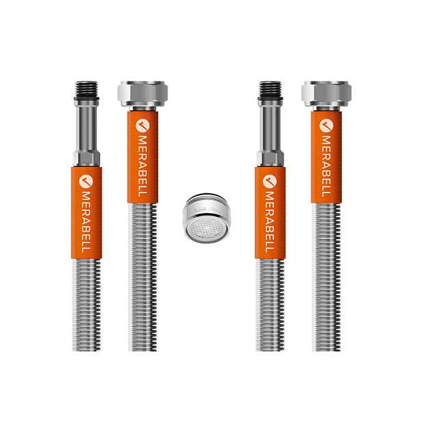 Merabell Aqua M10x1 G3/8" SET 2 KUSY 50 CM + PERLÁTOR - připojovací hadice k vodovodní baterii 50 cm s prodlouženým krkem do baterie